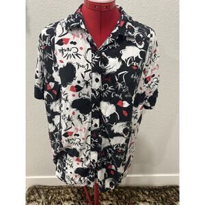 Disney Cruella De Vil Button Up Shirt Dalmatian Print Short‎ Sleeve Top